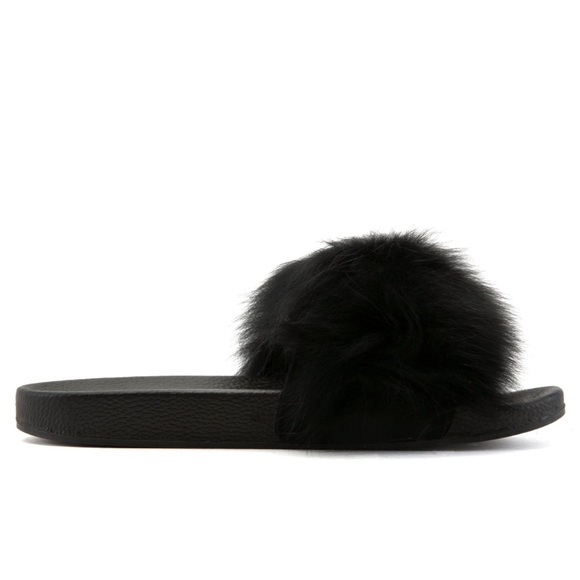 DAILY SLAY REAL FUR SLIDES BLACK - Picture 2 of 2